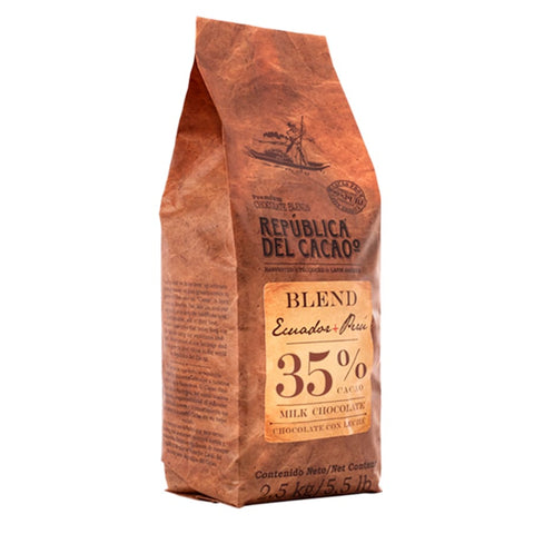 República del cacao - Chocolate con Leche Ecuador + Perú 35% 2.5 Kg.