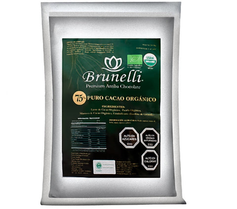 Coberturas Brunelli 75% orgánico cacao 1kg.